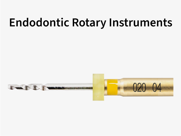 Endodontic rotary instrument with gold-colored handle, labeled '020 04', used in root canal treatments